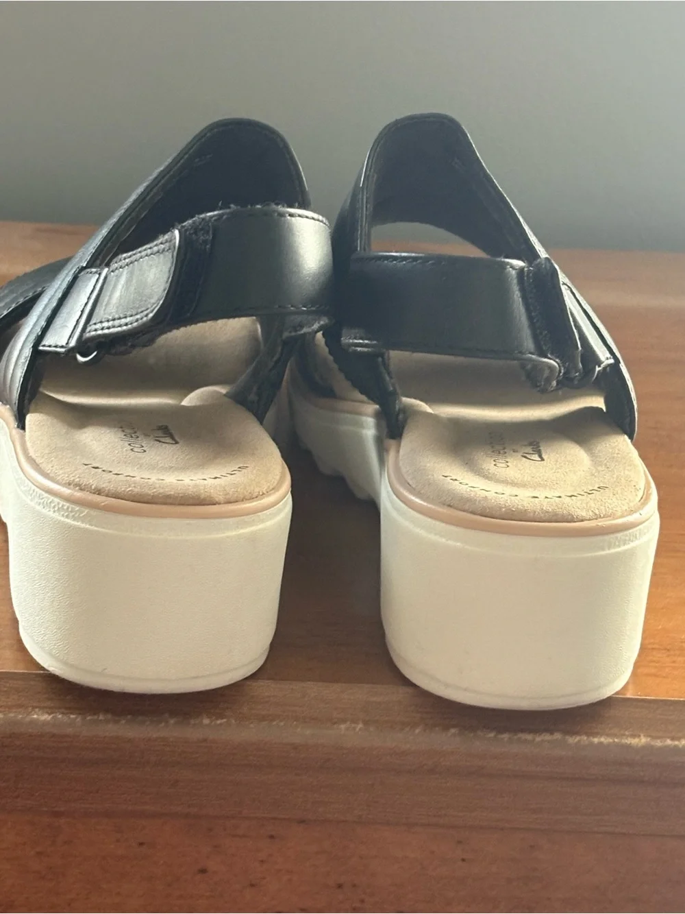 Clarks Black Quilted-Strap Platform Sandals with Cream Sole - Picture 4 of 7